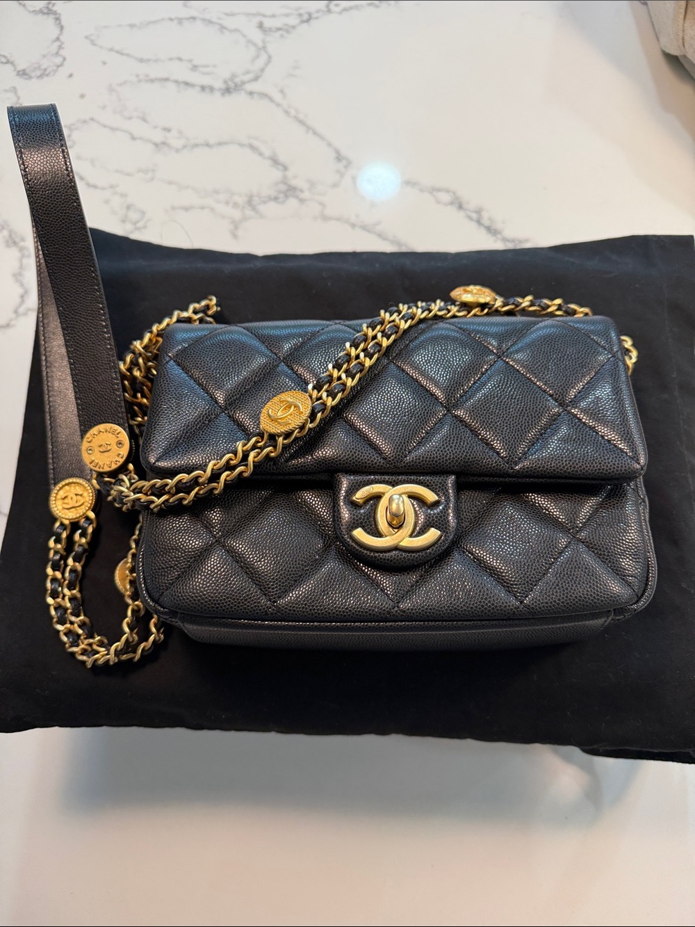 AUTHENTIC CHANEL Quilted Small Twist Your Buttons Flap Bag - Black
